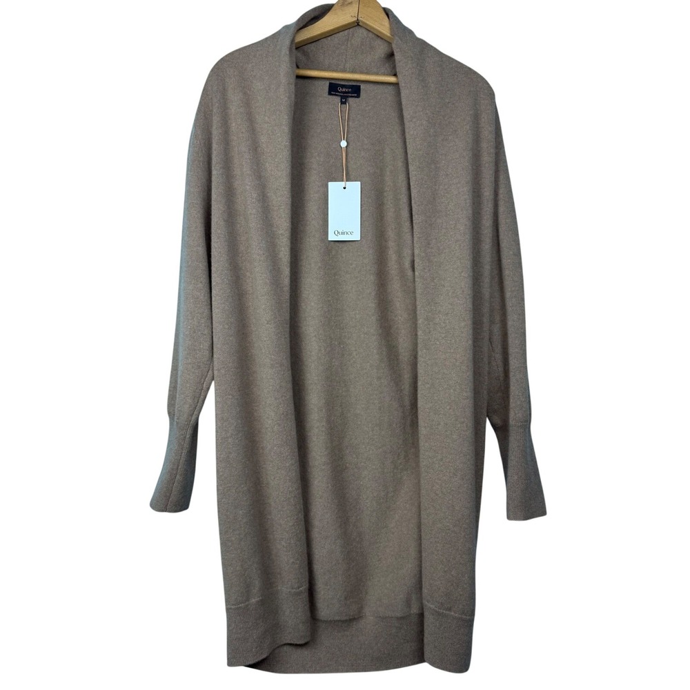 Quince 100% Mongolian Cashmere Long Open Shawl Cardigan Sweater Oatmeal Tan M